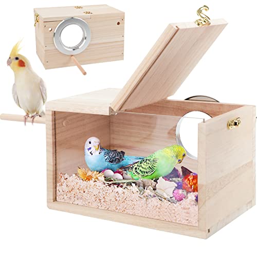 RANYPET Wellensittich Nistkasten Transparentes Design, Vogelnest Brutkasten mit Sitzstange Holz Vogelkäfig Haus für Unzertrennliche Wellensittiche Fink von RANYPET