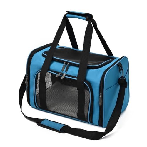 Katzentragetasche für Katzen und kleine Hunde, tragbare und faltbare Haustier-Reisetasche mit Schultergurt, atmungsaktive Netz-Tragetasche für Auto, Bus, Wandern, Picknick (Blau) von RAOPLA