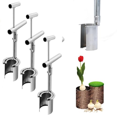 Blumenzwiebel-Pflanzwerkzeug,Blumenzwiebelpflanzer Mit Langem Griff Düngerstreuer Handstreuer Für Rasendünger Zum Graben,Jäten,Bodenprobene,Bulb Planter Tool,Carbon Steel Seed Planting Tools (3PCS) von RARIHUOZY