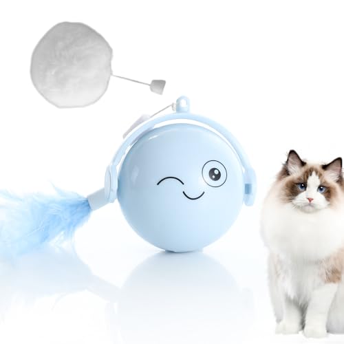 RASOLI Selbstrollender Ball für Katzen, interaktiver Ball, interaktiver Ball, interaktiver Ball mit Feder und automatischer Hindernisvermeidung für Welpen, Kätzchen von RASOLI