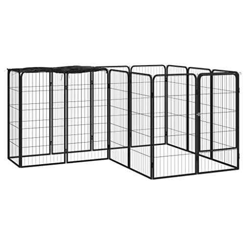 14 Panel Hunde-Laufgitter schwarz 50x100 cm pulverbeschichteter Stahl Artikelfarbe schwarz von RAUGAJ