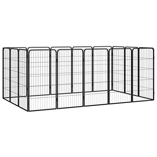 16 Panel Hunde-Laufgitter schwarz 50x100 cm pulverbeschichteter Stahl Artikelfarbe schwarz von RAUGAJ