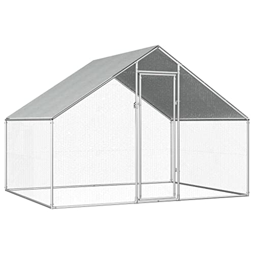 Hühnerkäfig für den Außenbereich, 2,75 x 2 x 1,92 m, verzinkter Stahl, Artikelfarbe: silberner Rahmen + graues Dach von RAUGAJ