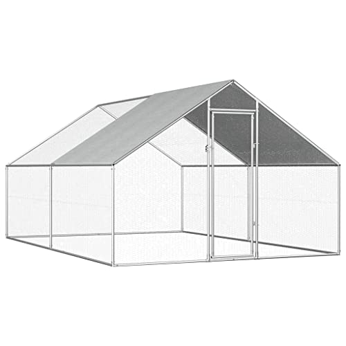 Hühnerkäfig für den Außenbereich, 2,75 x 4 x 1,92 m, verzinkter Stahl, Artikelfarbe: silberner Rahmen + graues Dach von RAUGAJ