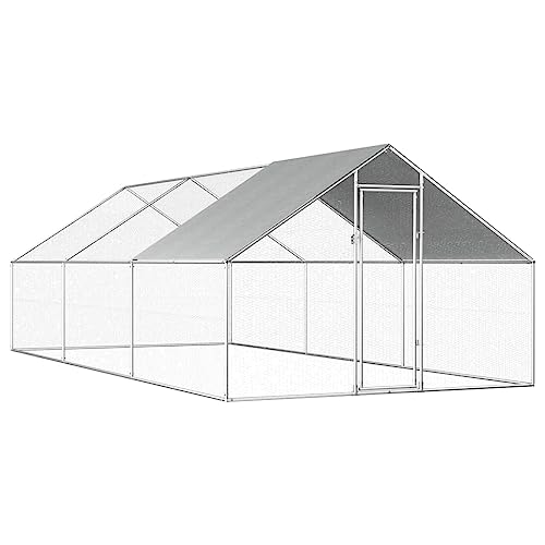 Hühnerkäfig für den Außenbereich, 2,75 x 6 x 1,92 m, verzinkter Stahl, Artikelfarbe: silberner Rahmen + graues Dach von RAUGAJ