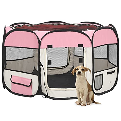 Hunde-Laufstall, faltbar, mit Tragetasche, Rosa, 110 x 110 x 58 cm, Artikelfarbe: Rosa und Creme von RAUGAJ