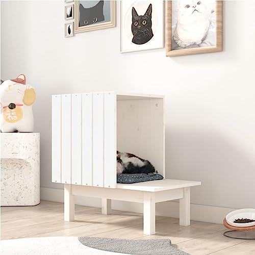 Katzenhaus aus Kiefernholz, 60 x 36 x 60 cm, Weiß Katzenhaus aus Kiefernholz, 60 x 36 x 60 cm, Weiß von RAUGAJ