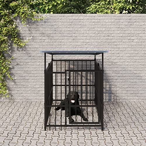 Outdoor Hundehütte mit Dach, Stahl, 1,88 m, Schwarz Outdoor Hundehütte mit Dach, Stahl, 1,88 m, Schwarz von RAUGAJ