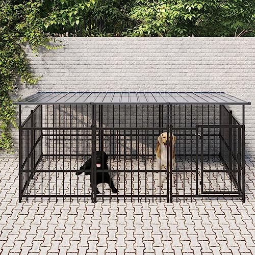 Outdoor Hundehütte mit Dach, Stahl, 5,63 m, Schwarz von RAUGAJ