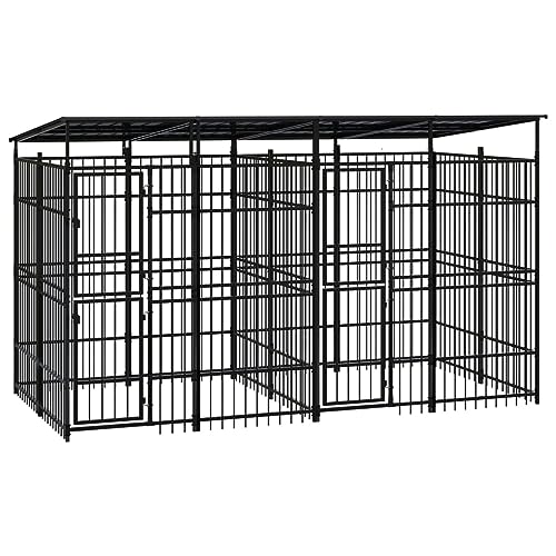 Outdoor Hundehütte mit Dach, Stahl, 7,37 m, Schwarz Outdoor Hundehütte mit Dach, Stahl, 7,37 m, Schwarz von RAUGAJ
