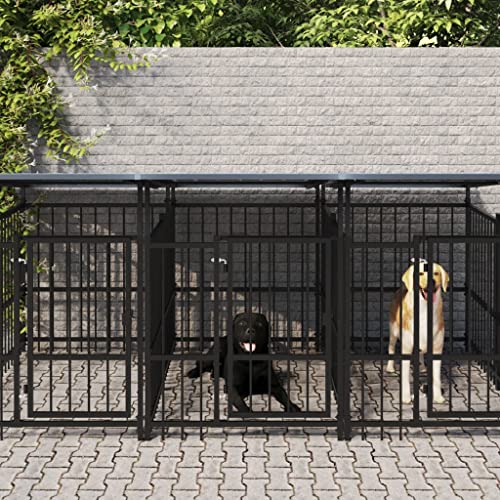 Outdoor Hundehütte mit Dach, Stahl, 7,51 m, Schwarz von RAUGAJ