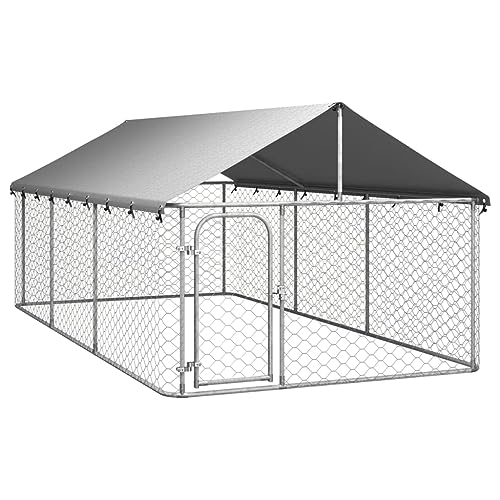 Outdoor Hundehütte mit Dach 400x200x150 cm, Artikelfarbe-Silber Outdoor Hundehütte mit Dach 400x200x150 cm, Artikelfarbe-Silber von RAUGAJ