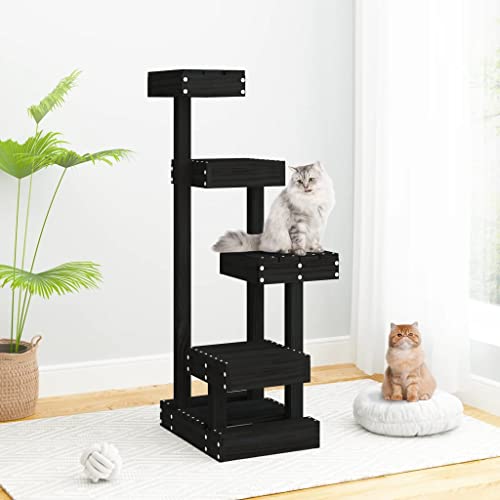 Pet Supplies-Katzenbaum, 45,5 x 49 x 103 cm, Massivholz, Kiefer, Schwarz Pet Supplies-Katzenbaum, 45,5 x 49 x 103 cm, Massivholz, Kiefer, Schwarz von RAUGAJ