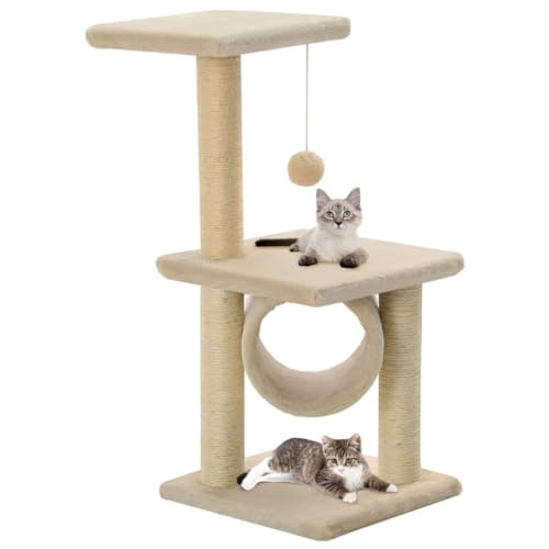 Pet Supplies Katzenbaum mit Sisal-Kratzstämmen, 65 cm, Beige von RAUGAJ