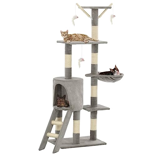 Pet Supplies Kratzbaum mit Sisal-Kratzstämmen, 138 cm, Grau Pet Supplies Kratzbaum mit Sisal-Kratzstämmen, 138 cm, Grau von RAUGAJ