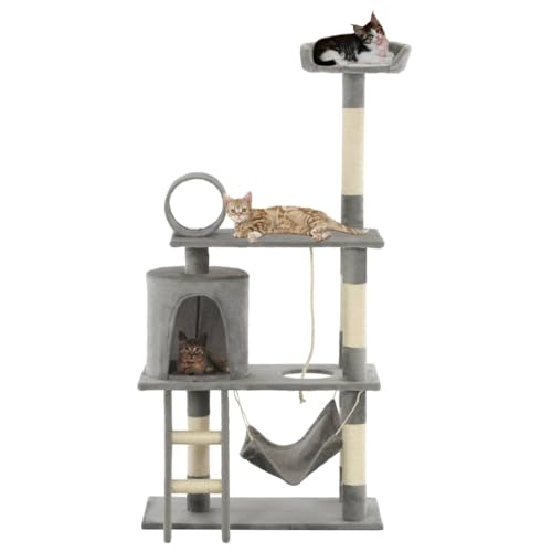 Pet Supplies Kratzbaum mit Sisal-Kratzstämmen, 140 cm, Grau Pet Supplies Kratzbaum mit Sisal-Kratzstämmen, 140 cm, Grau von RAUGAJ