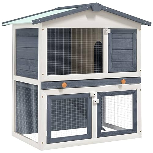 Pet Supplies-Outdoor Kaninchenstall 3 Türen Grau Holz Tiere & Haustierbedarf von RAUGAJ