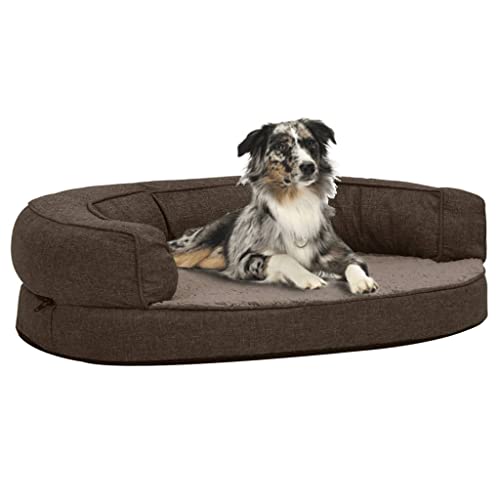 RAUGAJ Hundebett, ergonomisch, 75 x 53 cm, Leinenoptik, Fleece, braun, Artikelfarbe: Braun von RAUGAJ