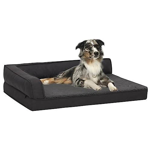 RAUGAJ Hundebett, ergonomisch, 75 x 53 cm, Leinenoptik, Fleece, schwarz, Artikelfarbe: Schwarz von RAUGAJ