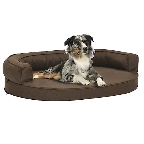 RAUGAJ Hundebett, ergonomisch, 90 x 64 cm, Leinenoptik, braun, Artikelfarbe braun von RAUGAJ