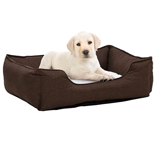 RAUGAJ Hundebett braun weiß 85,5x70x23cm Leinenoptik Fleece Artikelfarbe braun und weiß von RAUGAJ