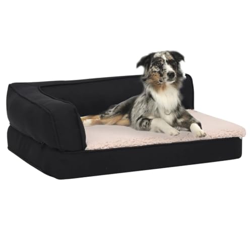 RAUGAJ Pet Supplies-Ergonomische Hundebett-Matratze 75x53 cm Leinenoptik Fleece Schwarz-Tiere & Haustierbedarf von RAUGAJ