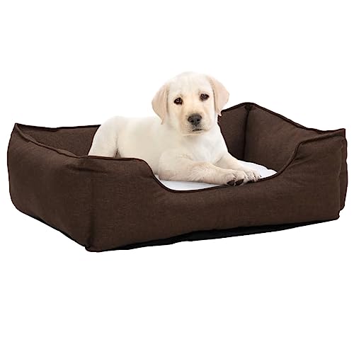 RAUGAJ Pet Supplies-Hundebett, 65 x 50 x 20 cm, Leinenoptik, Fleece, Braun / Weiß von RAUGAJ