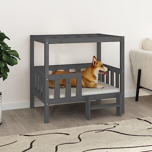 RAUGAJ Pet Supplies Hundebett, 95,5 x 73,5 x 90 cm, Massivholz, Kiefer, Grau von RAUGAJ