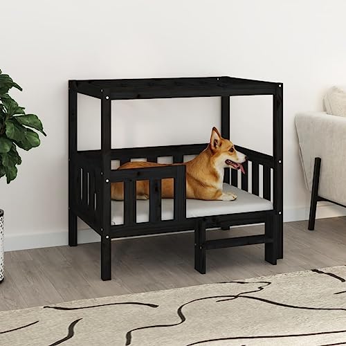 RAUGAJ Pet Supplies-Hundebett, 95,5 x 73,5 x 90 cm, Massivholz, Kiefer, Schwarz von RAUGAJ