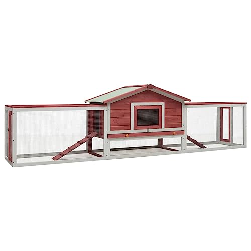 RAUGAJ Pet Supplies Kaninchenstall, 310 x 70 x 87 cm, Kiefer und Tannenholz, Rot von RAUGAJ