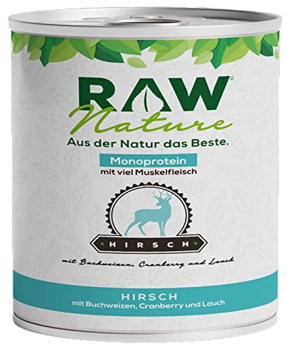 RAW Nature - Hirsch Pur 800g - Mit Buchweizen und Cranberries - Nassfutter für Hunde - Hoher Fleischanteil - Monoprotein - Alleinfuttermittel - Getreidefreies Hundefutter von RAW Nature