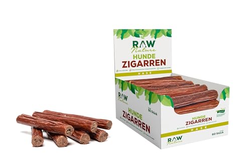 RAW Nature Hunde-Zigarre Hase PUR 60-Stück - 100% natürliches Hundesnack - Monoprotein - hypoallergen & getreidefrei - luftgetrocknetes Kaninchenfleisch - hochwertiges Muskelfleisch von RAW Nature