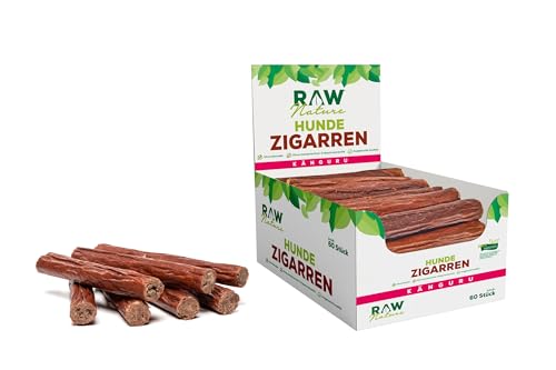 RAW Nature Hunde-Zigarre Känguru PUR 60-Stück - 100% natürliches Hundesnack - Monoprotein - hypoallergen & getreidefrei - luftgetrocknetes Kängurufleisch - Dörrfleisch - hochwertiges Muskelfleisch von RAW Nature