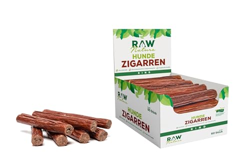 RAW Nature Hunde-Zigarre Rind PUR 60-Stück - 100% natürliches Hundesnack - Monoprotein - hypoallergen & getreidefrei - luftgetrocknetes Rindefleisch - Dörrfleisch - hochwertiges Muskelfleisch von RAW Nature