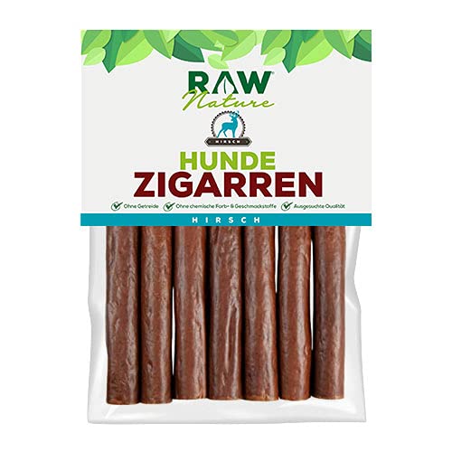 RAW Nature Hunde-Zigarre Hirsch PUR 7-Stück - 100% natürliches Hundesnack - Monoprotein - hypoallergen & getreidefrei - luftgetrocknetes Hirschfleisch - Dörrfleisch - hochwertiges Muskelfleisch von RAW Nature