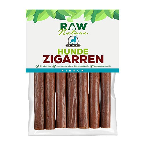 RAW Nature Hunde-Zigarre Hirsch PUR 7-Stück - 100% natürliches Hundesnack - Monoprotein - hypoallergen & getreidefrei - luftgetrocknetes Hirschfleisch - Dörrfleisch - hochwertiges Muskelfleisch von RAW Nature