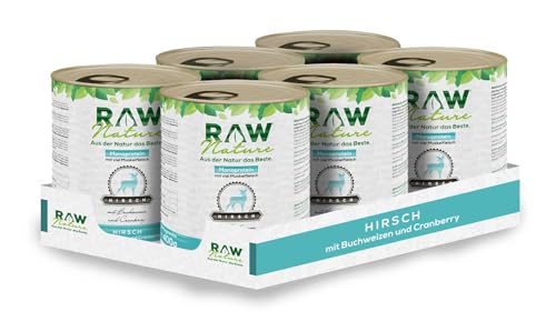 RAW Nature - Hirsch Pur 6X 800g - Mit Buchweizen und Cranberries - Nassfutter für Hunde - Hoher Fleischanteil - Monoprotein - Getreidefreies Hundefutter (6er Pack) von RAW Nature