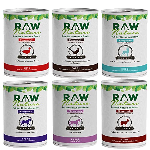 RAW Nature | Nassfutter für Hunde | getreidefrei | Monoprotein | Hohe Fleischanteil | Alleinfuttermittel (6X 800g, Mix-Pack) von RAW Nature