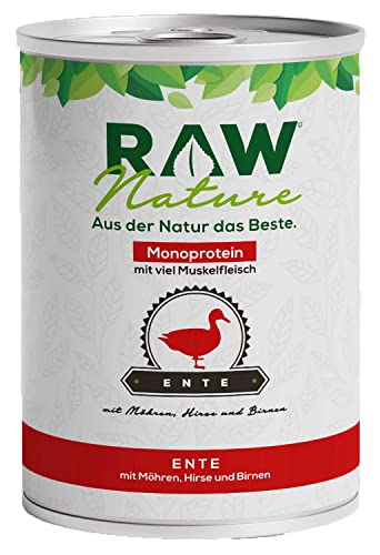 RAW Nature - Ente Pur 400g - Mit Hirse und Birne - Nassfutter für Hunde - Hoher Fleischanteil - Monoprotein - Alleinfuttermittel - Getreidefreies Hundefutter von RAW Nature