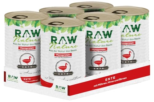 RAW Nature - Ente Pur 6x400g - Mit Hirse und Birne - Nassfutter für Hunde - Hoher Fleischanteil - Monoprotein - Alleinfuttermittel - Getreidefreies Hundefutter (6er Pack) von RAW Nature