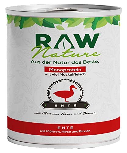 RAW Nature - Ente Pur 800g - Mit Hirse und Birne - Nassfutter für Hunde - Hoher Fleischanteil - Monoprotein - Alleinfuttermittel - Getreidefreies Hundefutter von RAW Nature