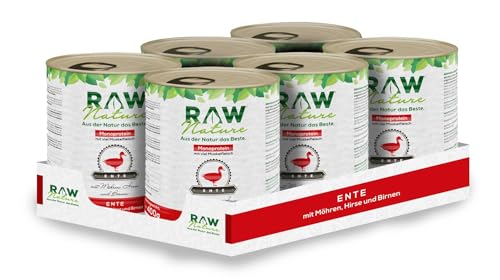RAW Nature - Ente Pur 6x800g - Mit Hirse und Birne - Nassfutter für Hunde - Hoher Fleischanteil - Monoprotein - Alleinfuttermittel - Getreidefreies Hundefutter (6er Pack) von RAW Nature
