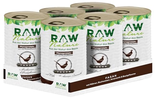 RAW Nature - Fasan Pur 6x400g - Mit Möhren, Buchweizen, Amaranth und Backpflaume - Nassfutter für Hunde - Hoher Fleischanteil - Monoprotein - Alleinfuttermittel - Getreidefreies Hundefutter 6er Pack von RAW Nature