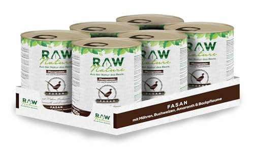 RAW Nature - Fasan Pur 6x800g - Mit Möhren, Buchweizen, Amaranth und Backpflaume - Nassfutter für Hunde - Hoher Fleischanteil - Monoprotein - Alleinfuttermittel - Getreidefreies Hundefutter von RAW Nature