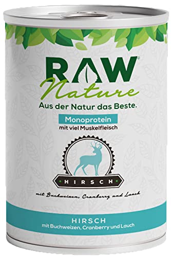 RAW Nature - Hirsch Pur 400g - Mit Buchweizen und Cranberries - Nassfutter für Hunde - Hoher Fleischanteil - Monoprotein - Alleinfuttermittel - Getreidefreies Hundefutter von RAW Nature