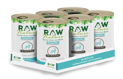RAW Nature - Hirsch Pur 6x400g - Mit Buchweizen und Cranberries - Nassfutter für Hunde - Hoher Fleischanteil - Monoprotein - Alleinfuttermittel - Getreidefreies Hundefutter von RAW Nature