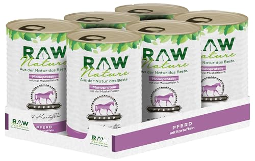 RAW Nature - Pferd Pur 6x400g - Mit Kartoffeln - Nassfutter für Hunde - Hoher Fleischanteil - Monoprotein - Alleinfuttermittel - Getreidefreies Hundefutter (6er Pack) von RAW Nature