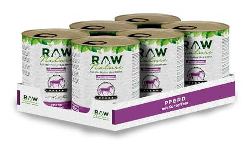 RAW Nature - Pferd Pur 6x800g - Mit Kartoffeln - Nassfutter für Hunde - Hoher Fleischanteil - Monoprotein - Alleinfuttermittel - Getreidefreies Hundefutter (6er Pack) von RAW Nature