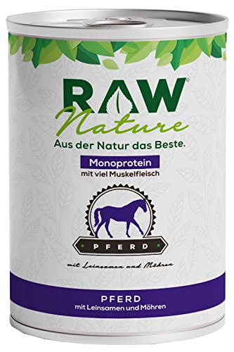 RAW Nature - Pferd Pur 400g - Mit Leinsamen - Nassfutter für Hunde - Hoher Fleischanteil - Monoprotein - Alleinfuttermittel - Getreidefreies Hundefutter von RAW Nature