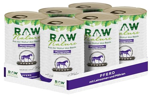 RAW Nature - Pferd Pur 6x400g - Mit Leinsamen - Nassfutter für Hunde - Hoher Fleischanteil - Monoprotein - Alleinfuttermittel - Getreidefreies Hundefutter (6er Pack) von RAW Nature
